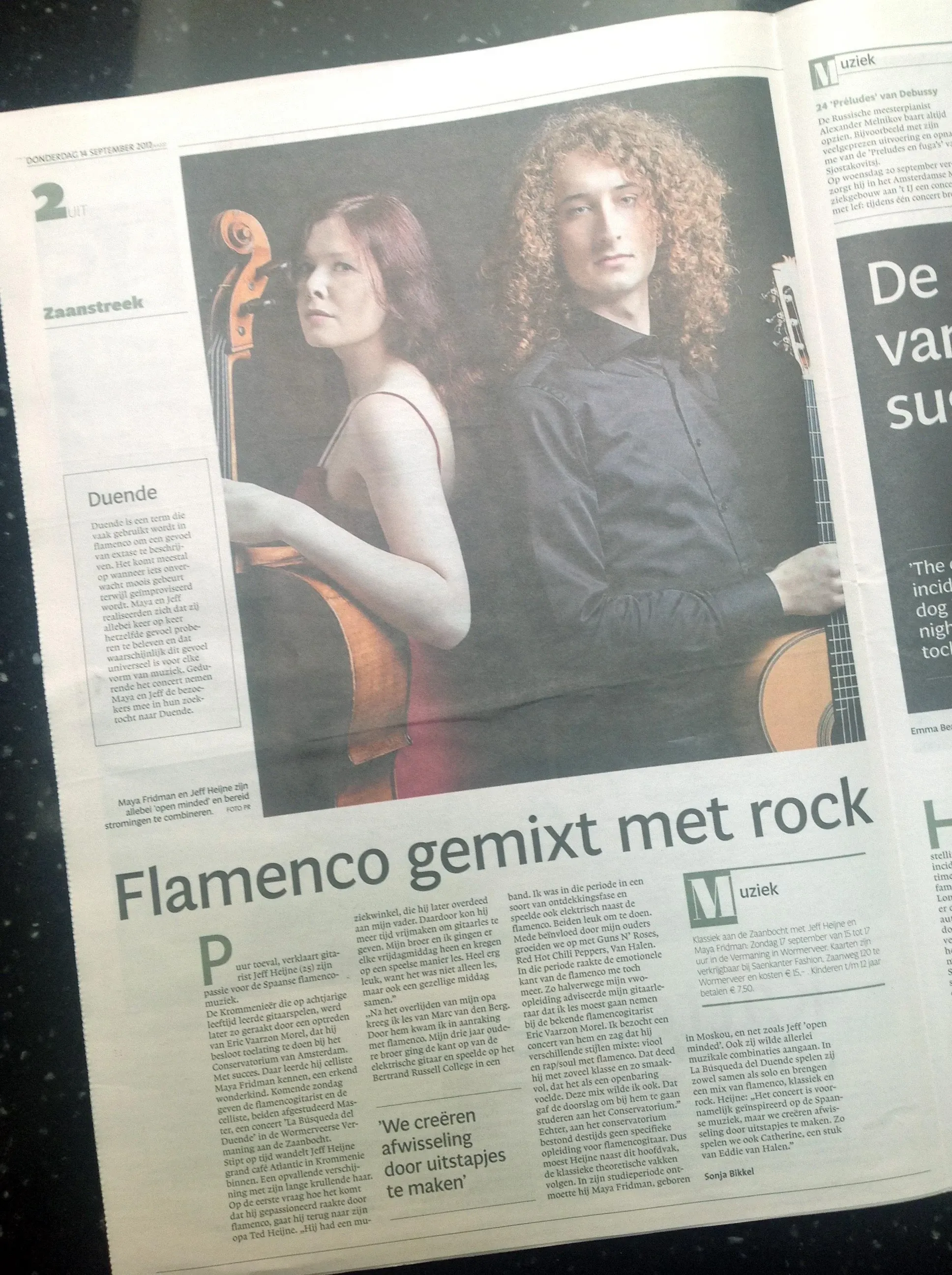 Krantenartikel uit het Noordhollands Dagblad: Flamenco gemixt met Rock