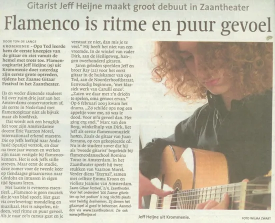 Krantenartikel uit het Noordhollands Dagblad: Flamenco is ritme en puur gevoel