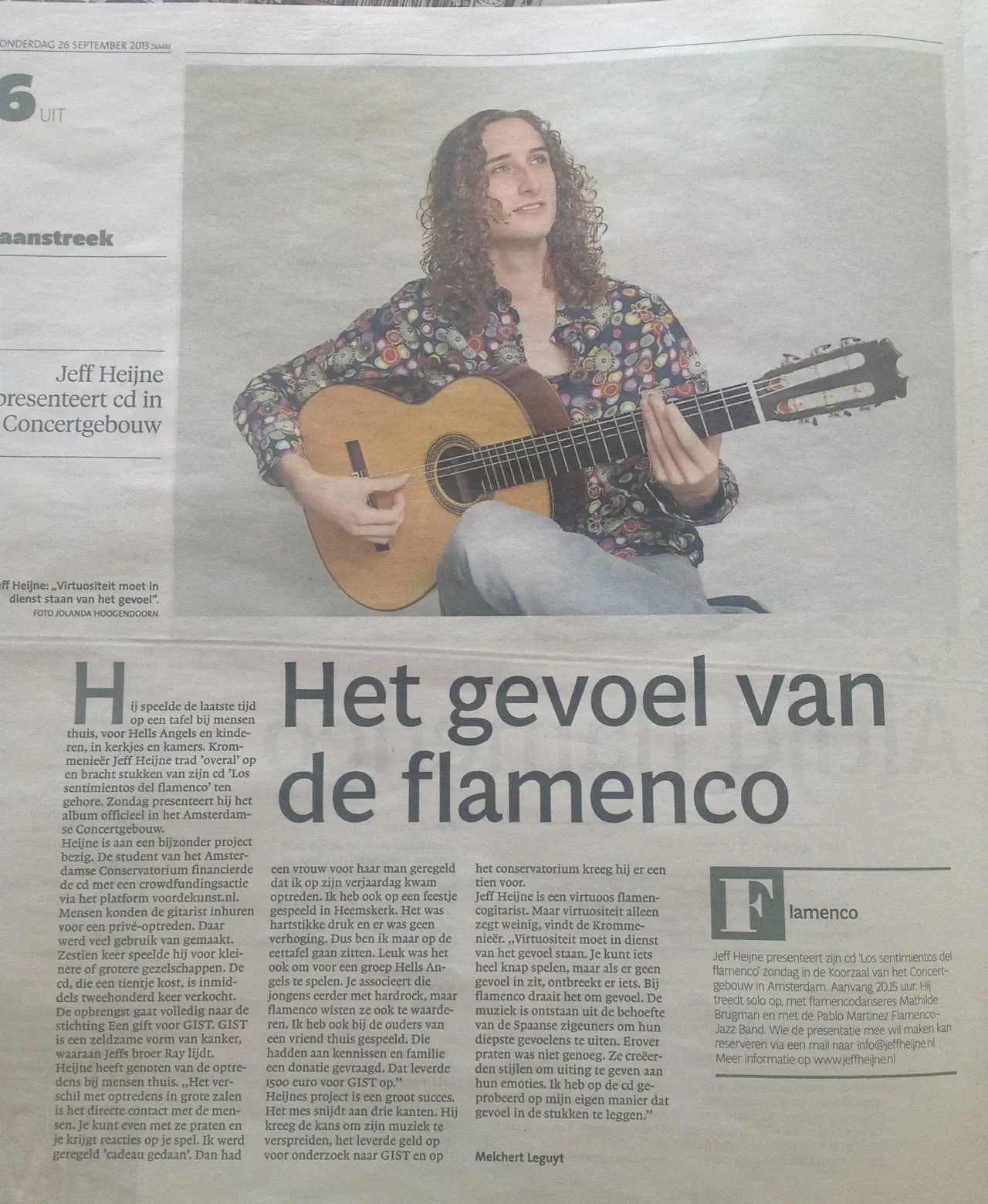 Krantenartikel uit het Noordhollands Dagblad: Het gevoel van de flamenco
