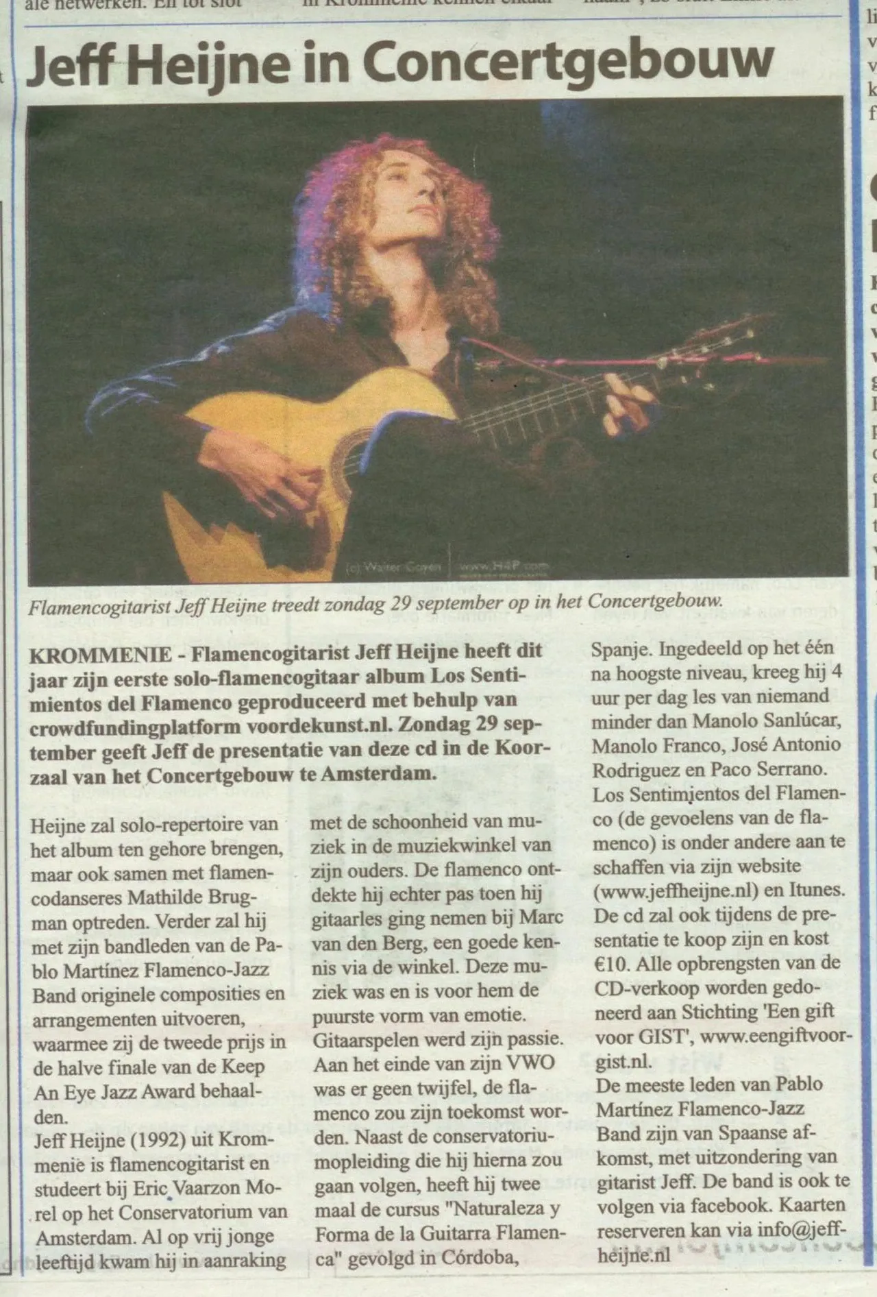 Krantenartikel uit het Noordhollands Dagblad: Jeff Heijne in Concertgebouw