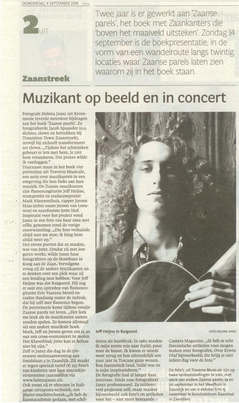 Krantenartikel uit het Noordhollands Dagblad: Muzikant op beeld en in concert